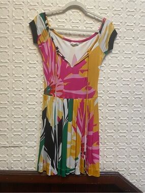 Pinko Floral Multicolor Fit-and-Flare Dress - Pink, Yellow & Green